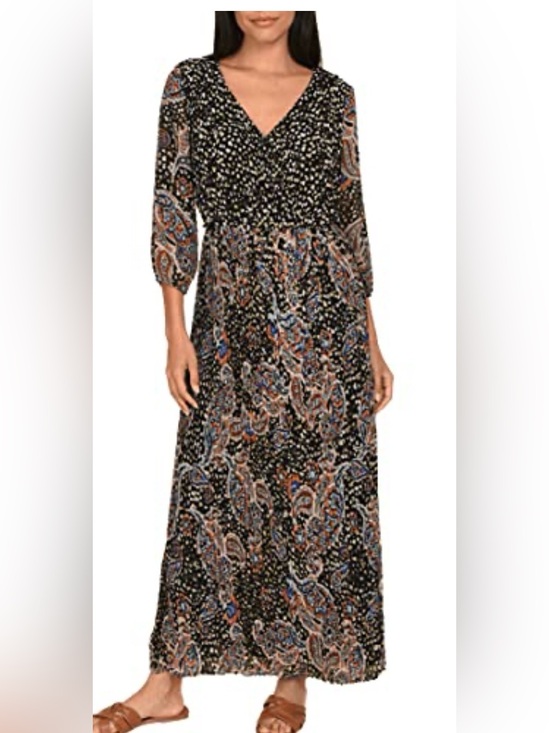 DR2 Dresses & Skirts - DR2 Dress Floral Print Black Women’s  Size Small Long Sleeve Maxi Dress New